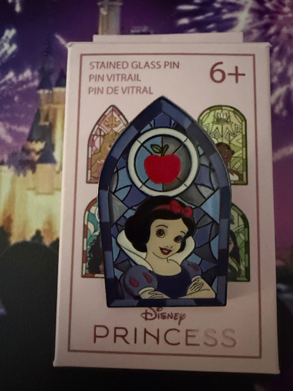 Disney Snow White Stained Glass Pin – Blue, Red, Black